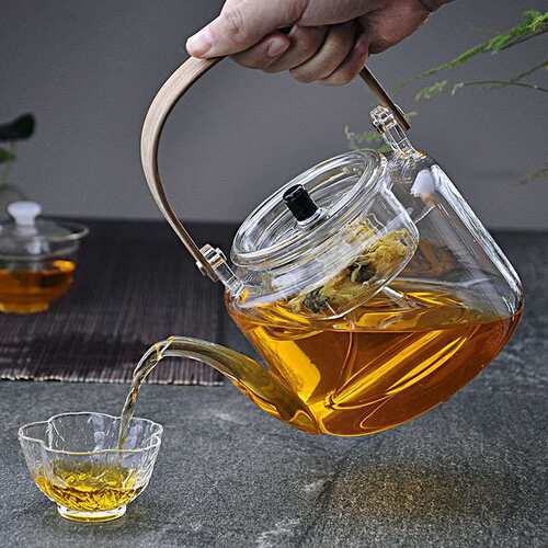 高硼硅玻璃茶壶家用竹把提梁壶
