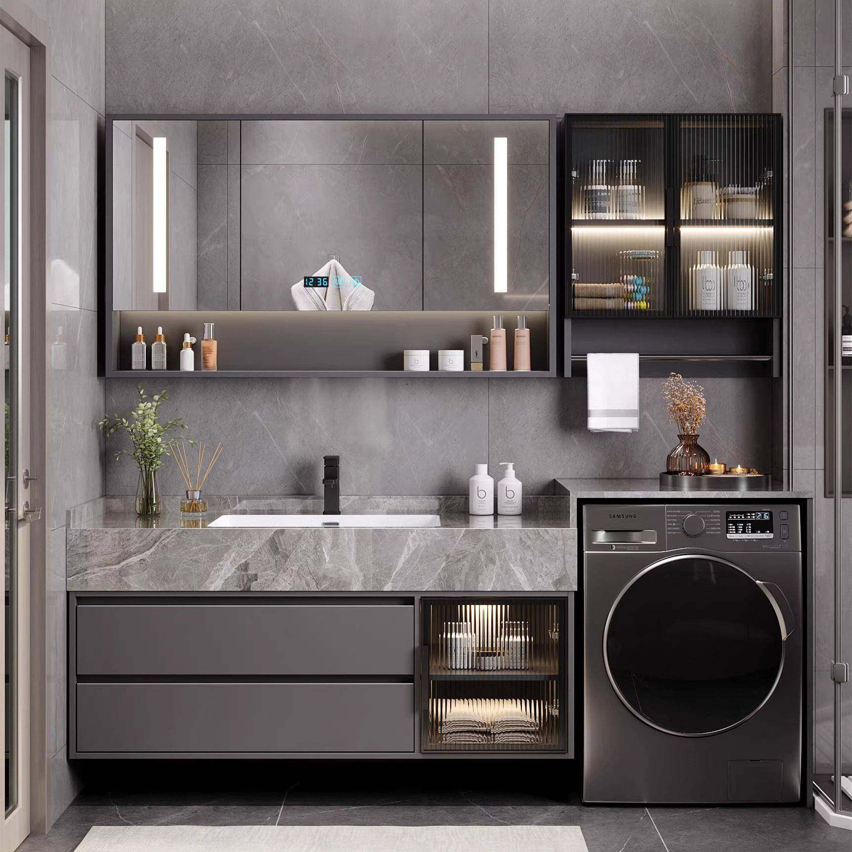 定制洗衣机伴侣浴室柜岩板无缝一体陶瓷盆洗漱台手池洗脸面盆组合