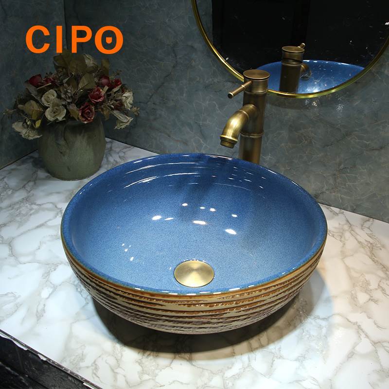 仿古盆圆形台上盆艺术洗手盆小号陶瓷新中式洗脸盆家用35cm洗漱盆
