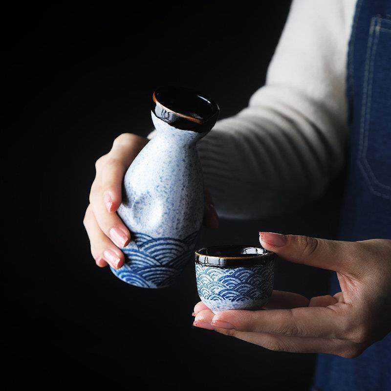 海波纹日式清酒套装黄酒温酒器中式酒具家用请酒杯陶瓷清酒具酒杯