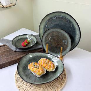 釉下彩不规则陶瓷碗盘子家用餐厅牛排盘菜盘面碗复古窑变釉碗碟盘