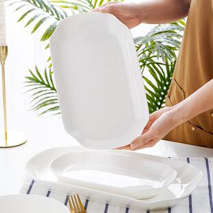 14英寸深鱼盘餐具菜盘 骨瓷长方形大号鱼盘家用纯白蒸鱼盘子10