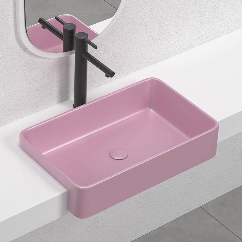 超薄霞光紫半嵌入式台盆方形窄小洗手盆陶瓷洗脸盆半挂式台上盆,家装主材,半嵌入式洗脸盆,淘宝优惠券,粉丝福利购,淘宝优惠卷