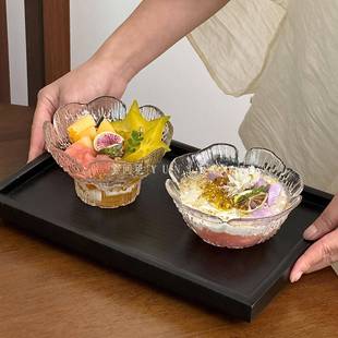 复古花瓣浮雕玻璃甜品碗家用水果碗沙拉碗精致透明酸奶碗冰淇淋碗
