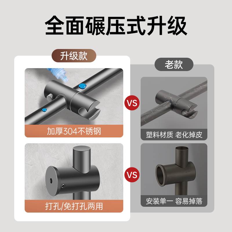 免打孔花洒升降杆支架淋浴器配件浴室喷头可调节不锈钢固定杆底座