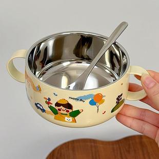 食品级316L不锈钢儿童碗吃饭专用宝宝辅食餐具双层防摔防烫双耳碗