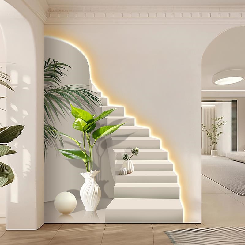 入户玄关装饰画空间延伸北欧小清新客厅走廊过道挂画楼梯发光壁灯