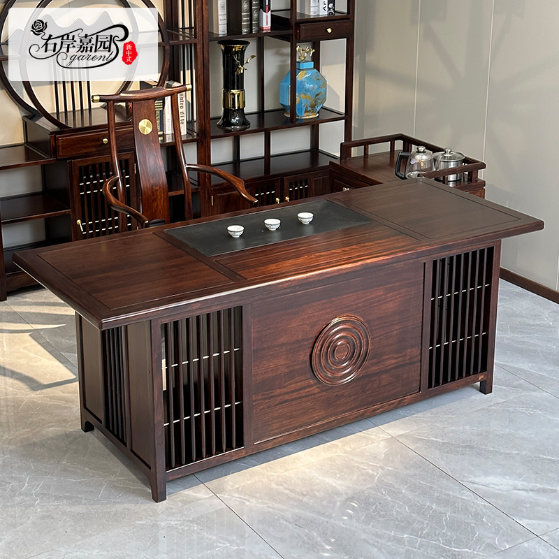 新中式黑檀木茶台 高端全实木 茶室2米功夫泡茶2.6W米茶桌X018