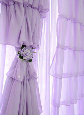 窗帘紫色浪漫e紫布置梦幻客厅卧室公主风欧式纱帘小短半网帘门沙