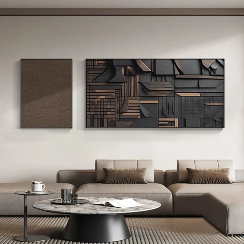 简约现代客厅沙发背景墙面装饰画抽象立体几何P挂画高级感卧室壁图片