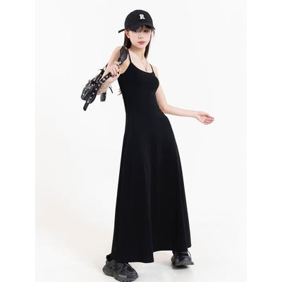 黑色吊带连衣裙女2025夏季修身小黑裙无袖打底裙法式长裙显瘦裙子