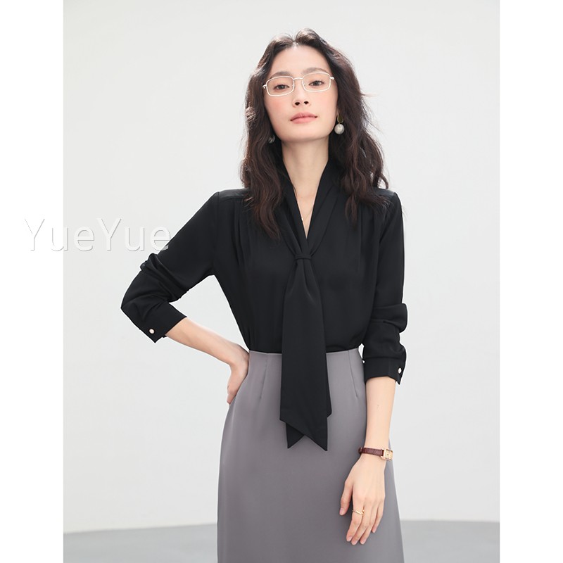XvZLD通Y气质勤长袖衬衫女上衣春XZ-6902C季2025新款设计感黑色领