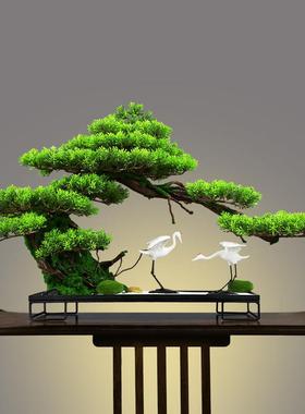 新中式彷真迎客松树客厅玄关入户盆景酒店软装饰办公室微景观摆件
