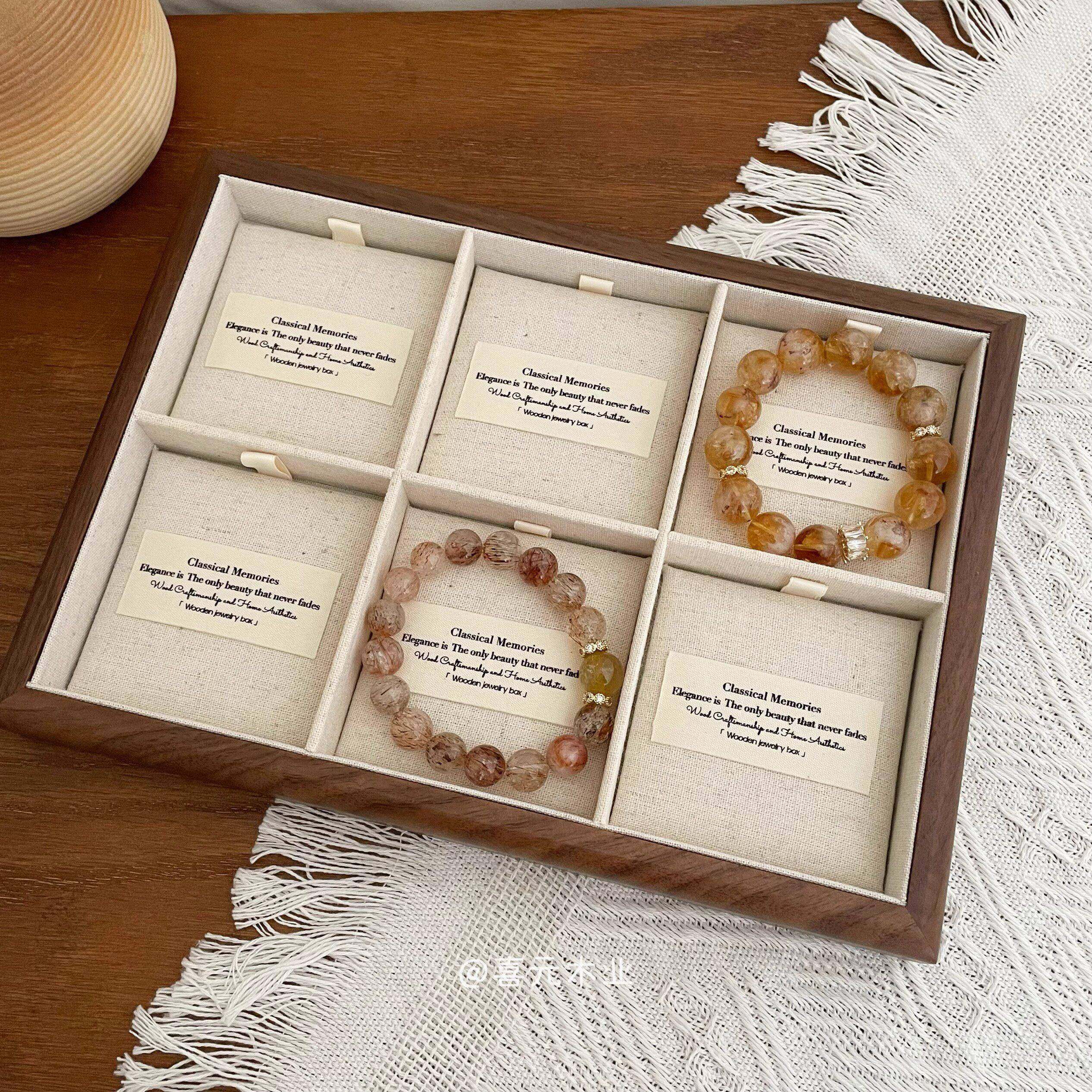 胡桃木首饰盒珠宝展示托盘珍珠项炼戒指展示盒实木拍照道具饰品盘