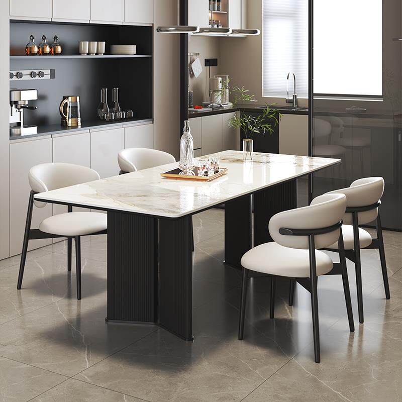 2025小户型意式极简白色岩板长方形餐桌椅组合家用现代简约饭桌子
