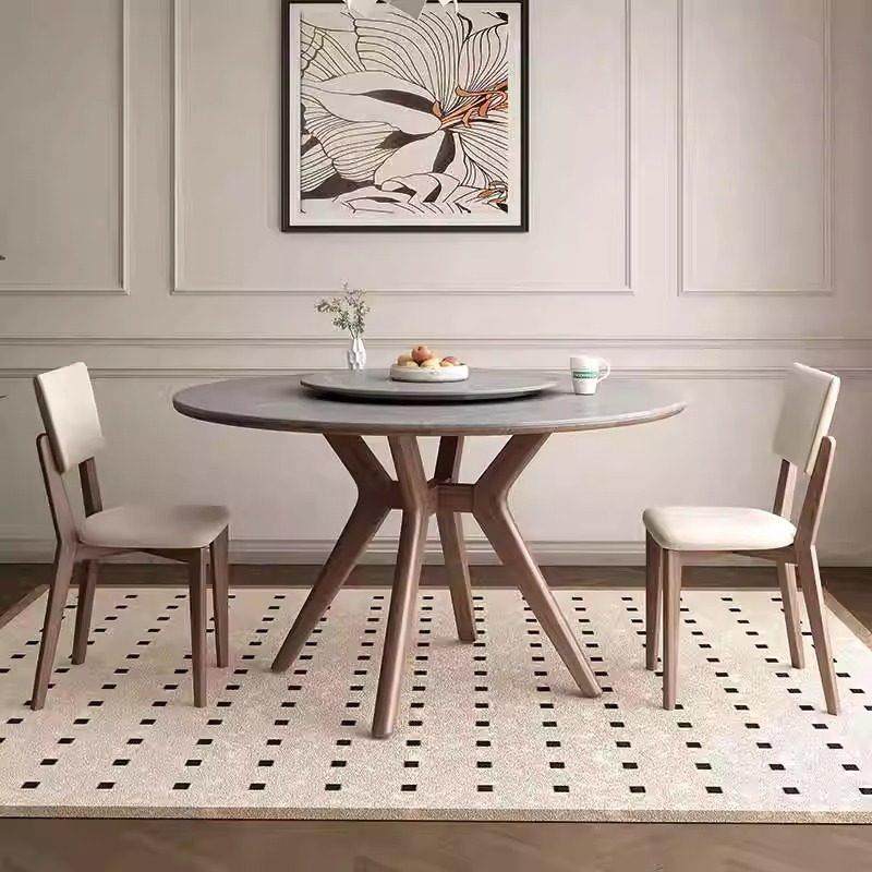 白蜡木餐桌岩板带转盘家用圆桌奶油风胡桃色餐桌椅组合纯实木圆桌,住宅家具,岩板餐桌,淘宝优惠券,粉丝福利购,淘宝优惠卷