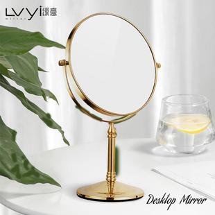 桌面镜子化妆镜台式家用宿舍双面放大化妆镜金属小型铜镜覆古