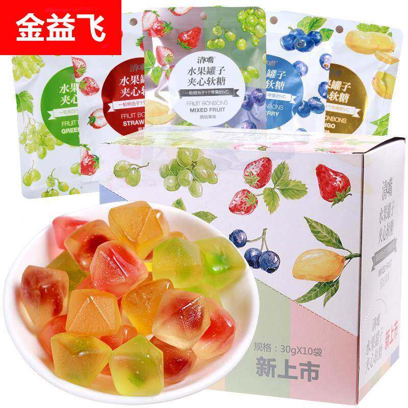 清Q嘴水果罐子夹心水果软糖橡皮糖混合水果糖喜糖休闲网红零食30g