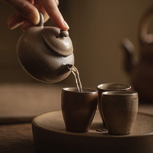 粗陶手工柴烧茶壶侘寂风s老岩泥泡茶壶单壶带过滤家用功夫茶具小