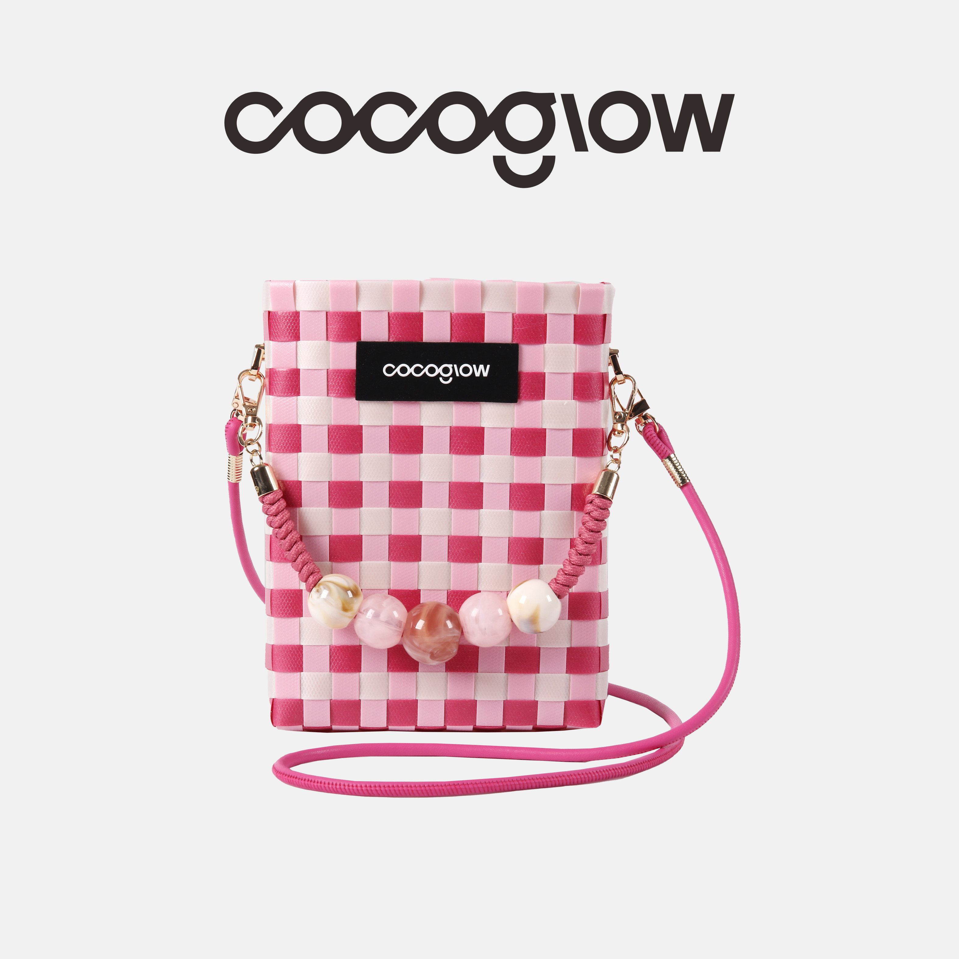 cocoglow迷你系列菜篮子斜挎包带珠子手工编织包女手提包托特包