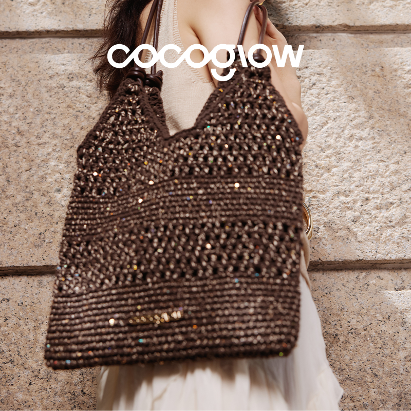 cocoglow25秋新款手工钩针毛线编织包通勤包包单肩托特包