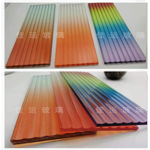 厂家直销渐层彩色压花长红现代屏风彩玻热弯水纹石头纹夹胶玻璃
