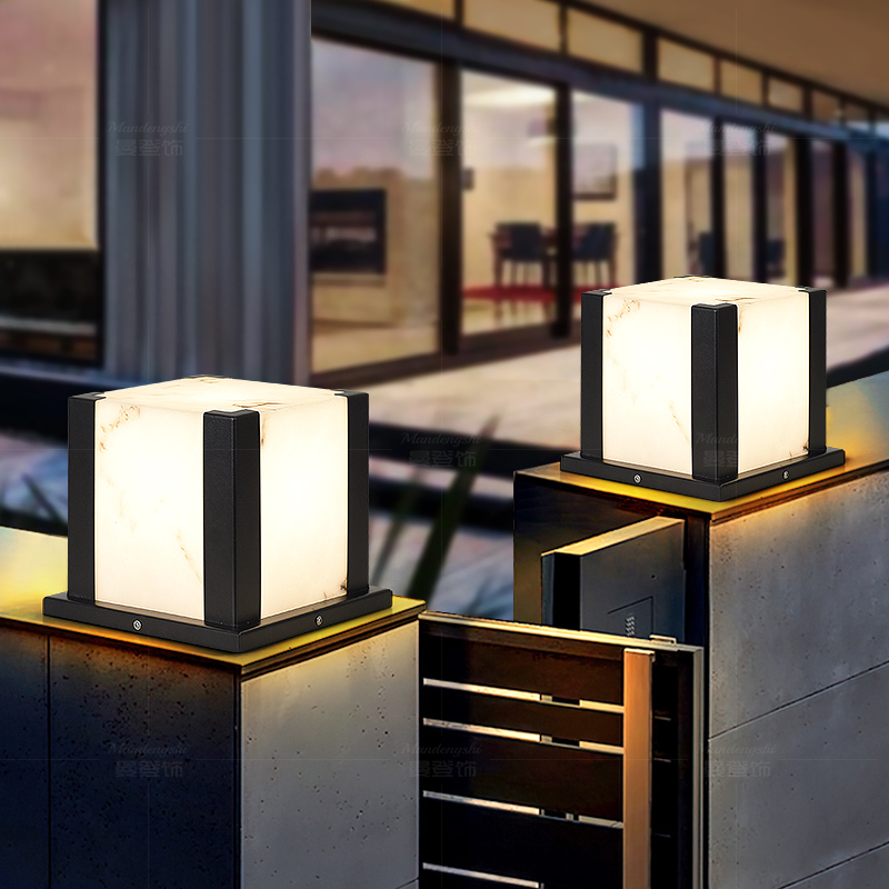 现代简约仿云石围墙灯别墅门口柱子灯花园庭院不锈钢接电款柱头灯