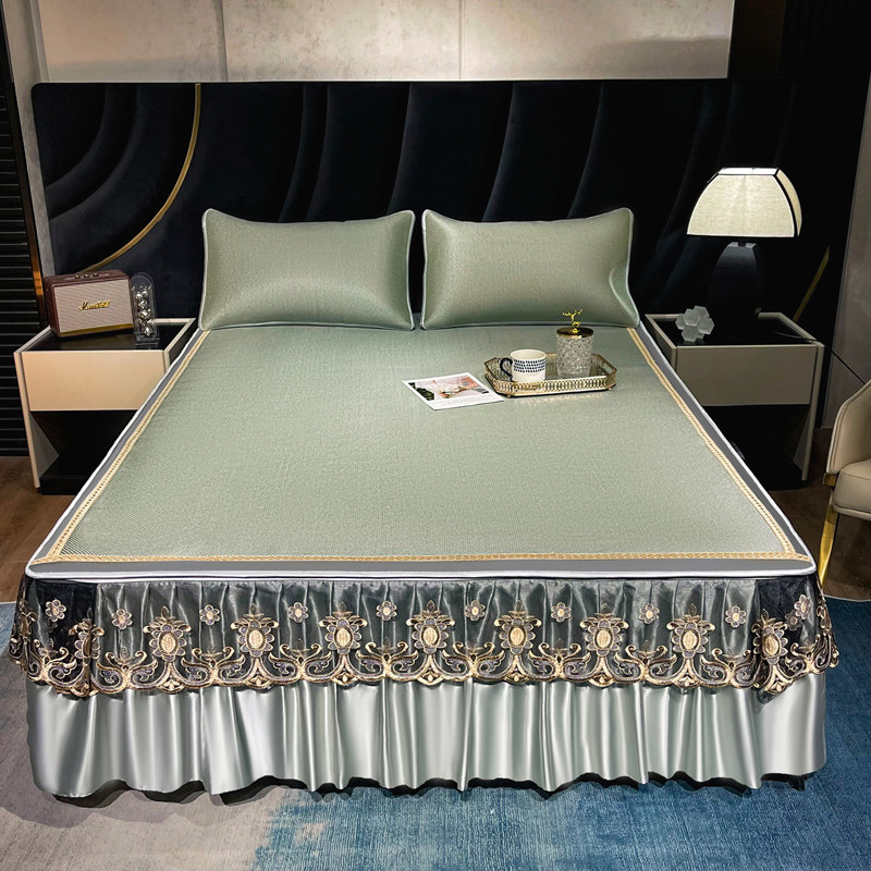 夏季冰藤席三件套冰丝凉席可水洗可拆卸床裙款防滑空调软席子折叠,床上用品,冰丝席,淘宝优惠券,粉丝福利购,淘宝优惠卷