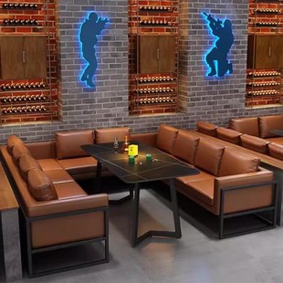 洽谈烧烤火锅店餐吧西餐厅咖啡馆桌椅组合工业风酒吧清吧卡座沙发