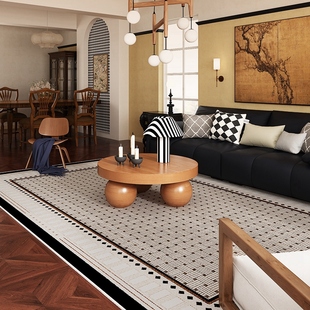 亚麻高端客厅地毯2024新款剑麻地垫沙发茶几毯法式复古卧室床边毯