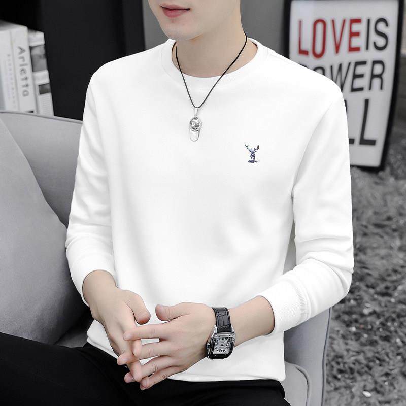纯棉长袖t恤男重磅白色秋冬保暖加绒加厚全棉内搭打底衫圆领秋衣