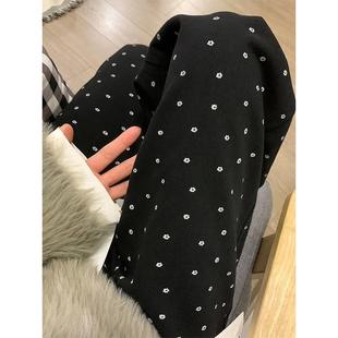 黑色波点直筒牛仔裤女2025秋冬新款胖妹妹mm高腰宽松显瘦阔腿长裤