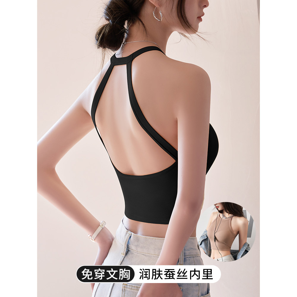 吊带女夏季带胸垫美背内衣个性挂脖背心露脐上衣2025新款可外穿