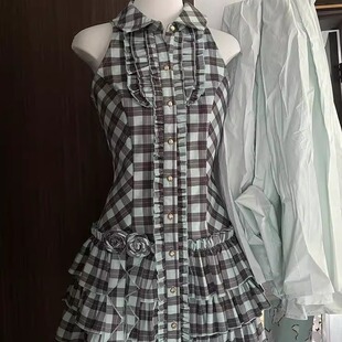 夏季新款韩系复古精致小众设计高级感收腰显瘦格纹无袖连衣裙子女