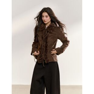 秋冬款辣妹气质高级感修身短外套2025新款设计感复古毛领夹克上衣