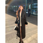 法式 赫本风黑色沙漏收腰长款 冬季 暗夜流光 长款 气质高级呢子大衣