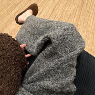 炭灰色加厚毛呢阔腿裤女秋冬新款胖妹妹mm高腰宽松显瘦直筒休闲裤