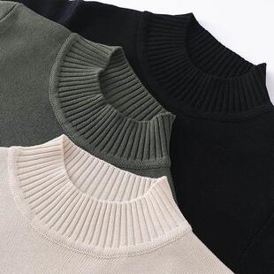 重磅加厚100%纯棉线毛衣男款秋冬季半高领潮高级感内搭针织打底衫