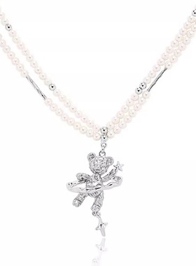 鱼头星星双层叠戴锁骨链风女生轻奢小众银色时尚小熊星星珍珠项链