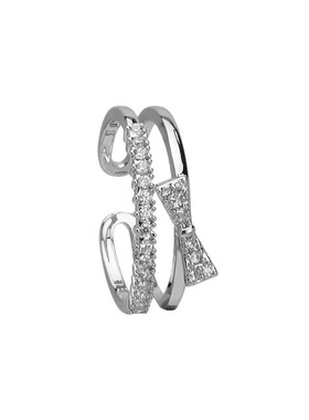 鱼头星星镶钻简约指环开口食指戒S925纯银双层蝴蝶戒指女轻奢礼物