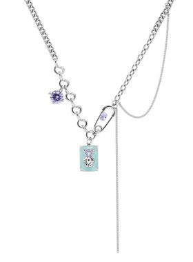 鱼头星星潮酷锁骨链个性几何方形配饰感蓝牌小熊项链女生节日礼物