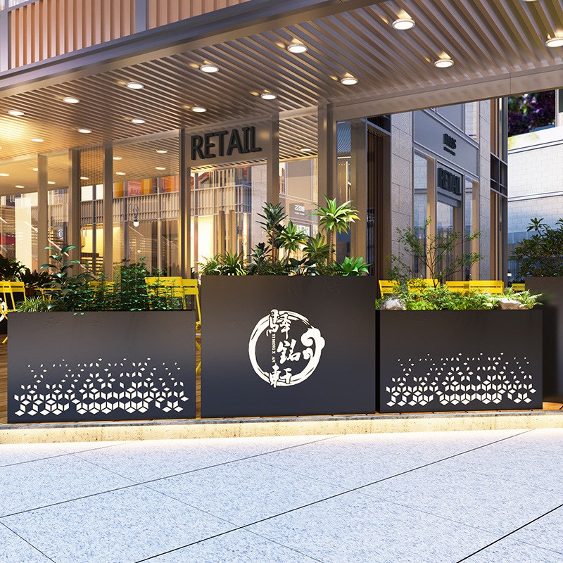 户外铁艺不锈钢花箱花槽组合太阳能灯光餐厅围栏隔断售楼部广场