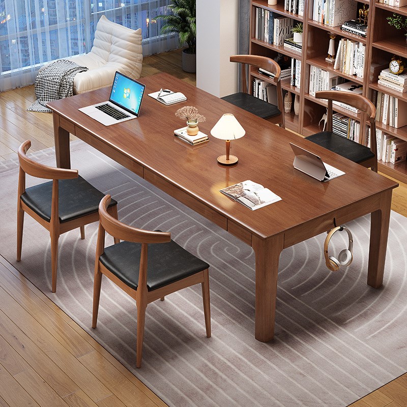 实木大书桌带抽屉家用去客厅化办公桌子长条工作台双人阅读学习桌