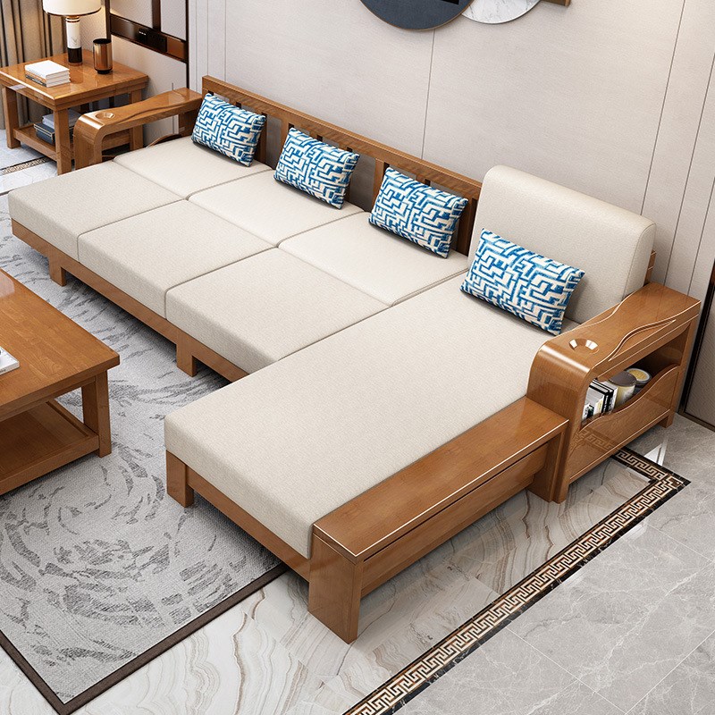 实木沙发冬夏两用小户型新中式现代简约客厅贵妃转角储物组合家具