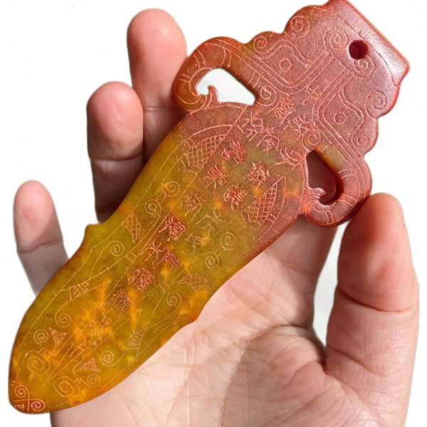 仿古玉器摆件 老玉岫玉做旧玉器双面古玉和氏璧摆件工艺品