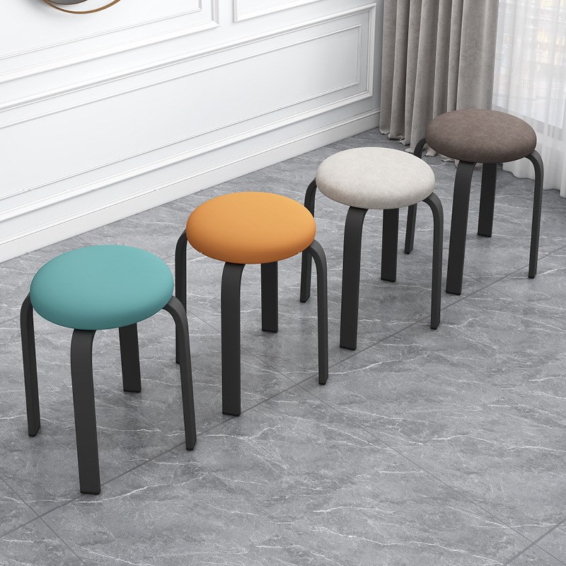 家用铁艺圆凳子可叠放客厅餐桌凳现代简约高凳小矮凳梳妆台凳板凳