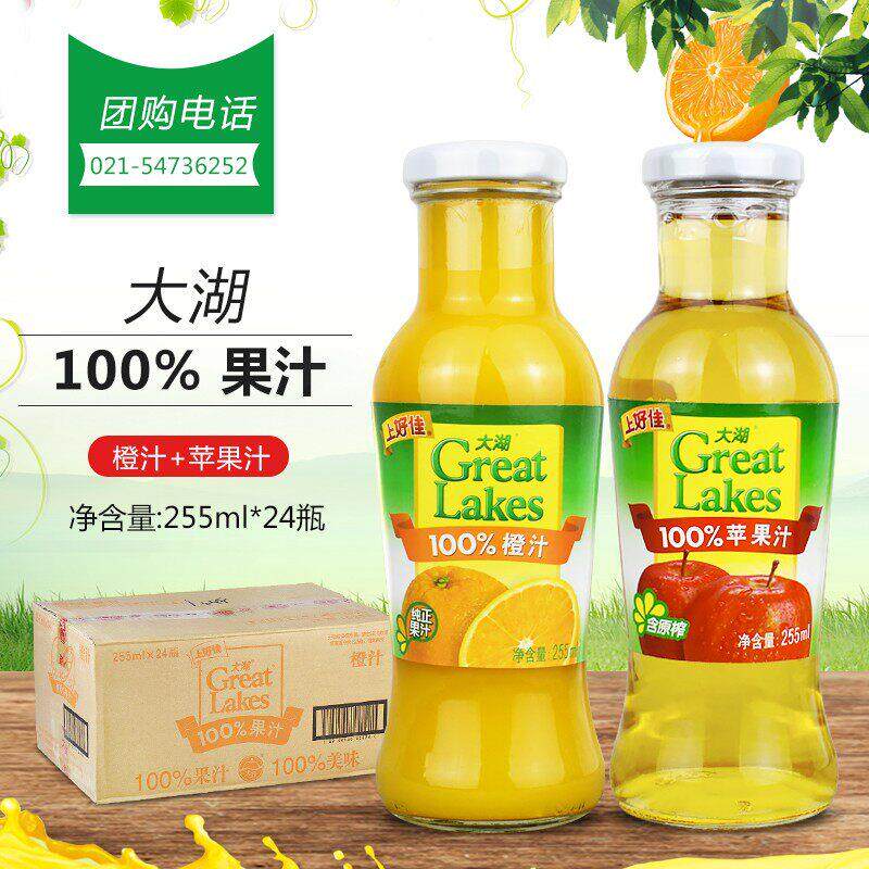 大湖果汁橙汁苹果汁255ml*5瓶玻璃瓶橙味苹果汁苹果果汁饮料包邮