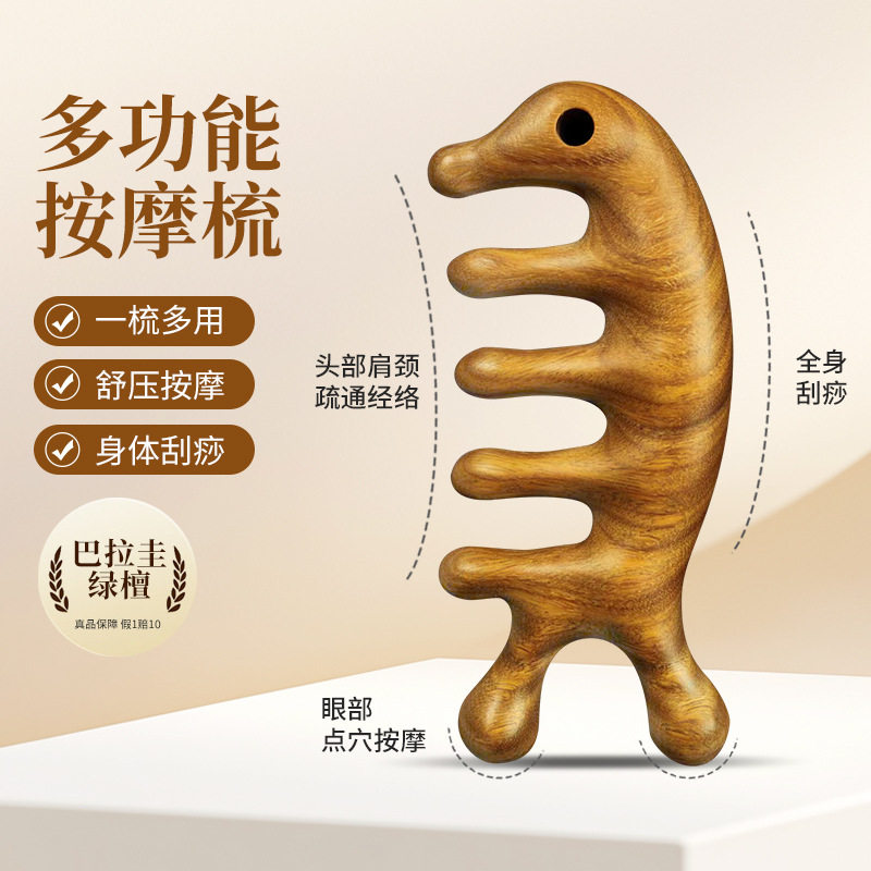 檀木按摩梳子海豚经络梳刮鼻器