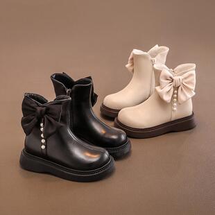 女童马丁靴2025秋冬新款短筒靴加绒棉靴皮靴女孩短靴软底儿童靴子