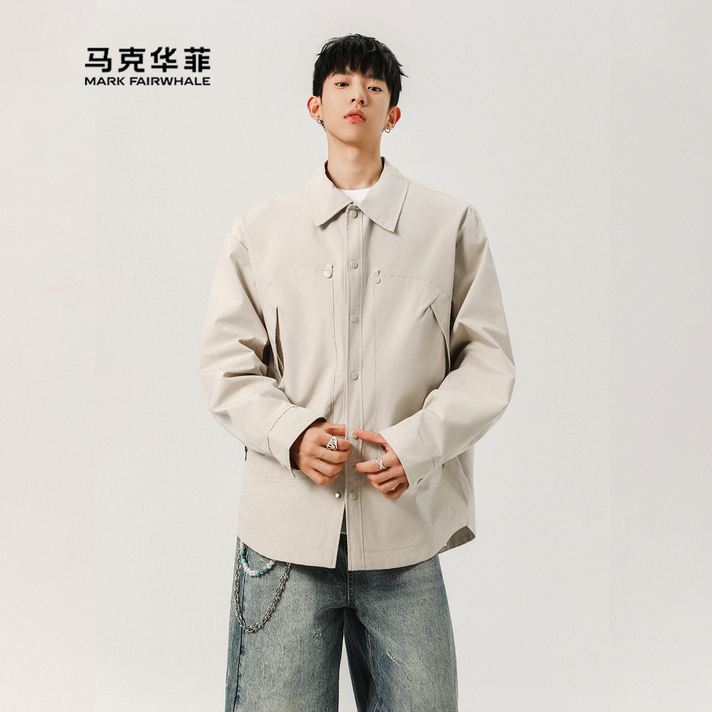 美式复古翻领夹克男宽松工装外套